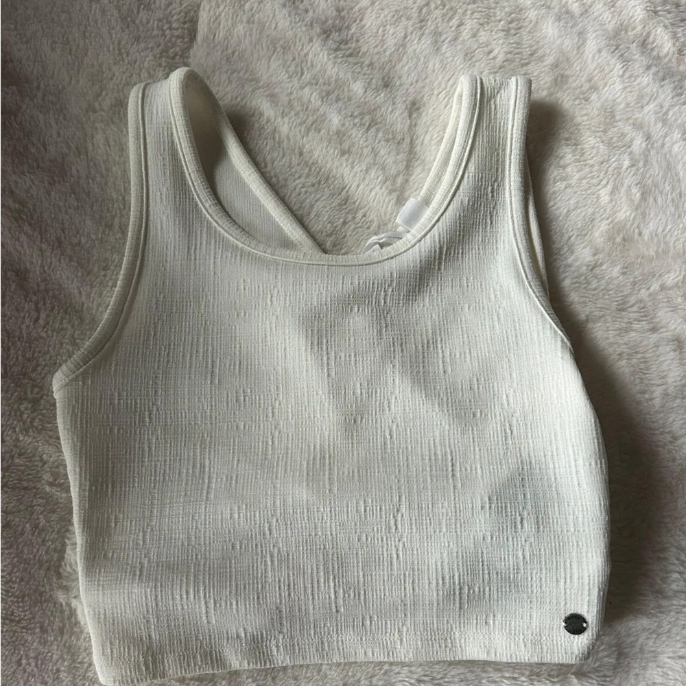 Roxy Cream Ribbed Crop Tank Top